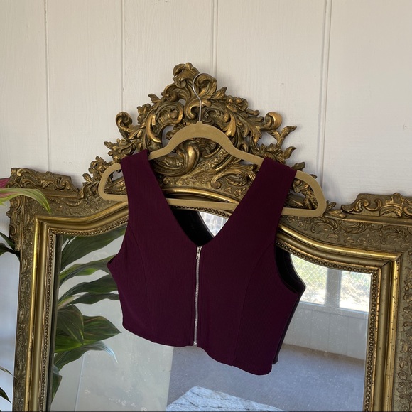 Eggplant/Dark Purple Ribbed Knit Crop Top - Picture 2 of 3